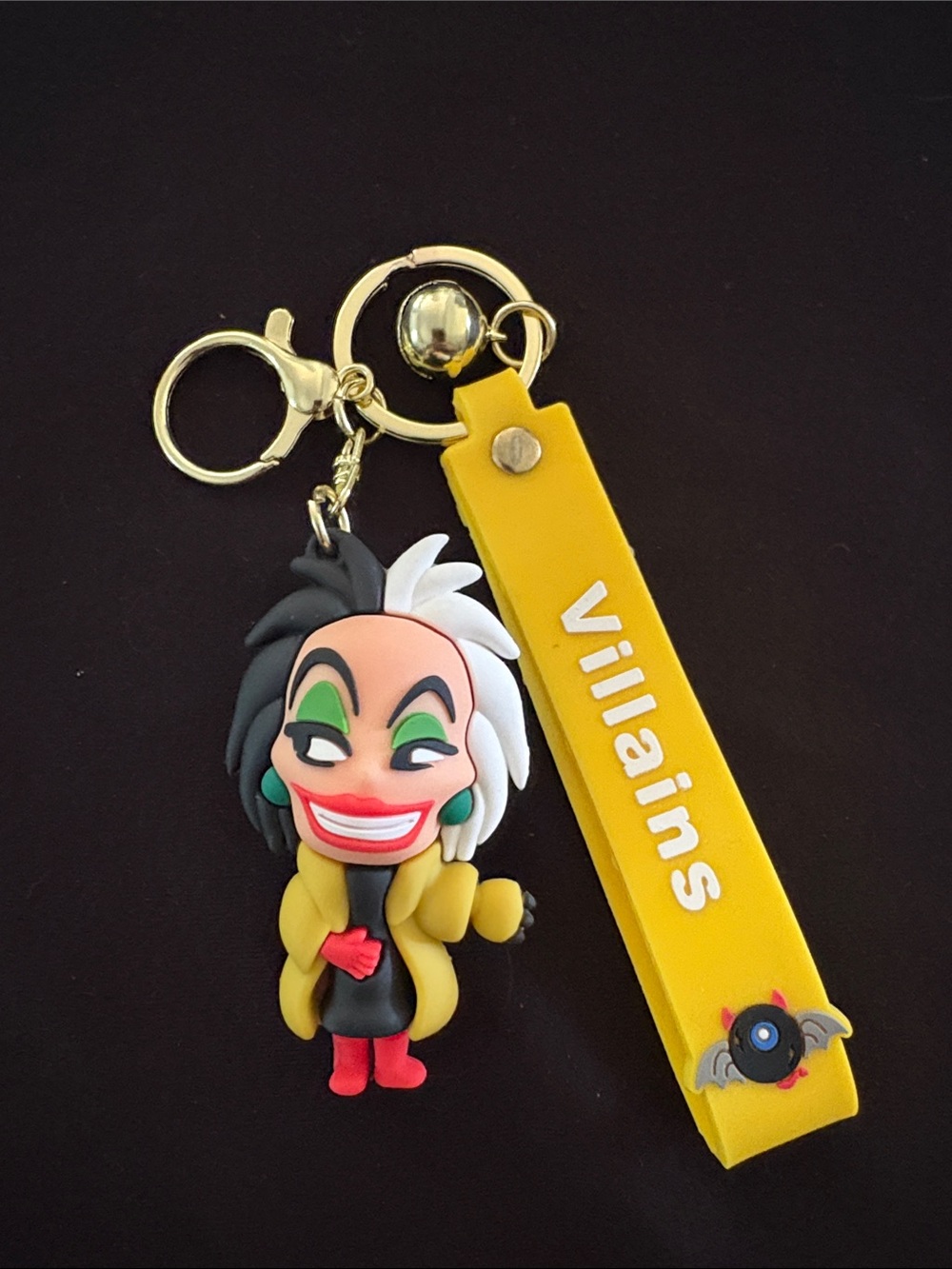 Yellow 'Villains' Cruella Deville Keychain Bag Charm with Strap